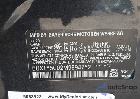 2021 BMW X3 xDrive30I from USA, damaged, VIN 5UXTY5C02M9E94752